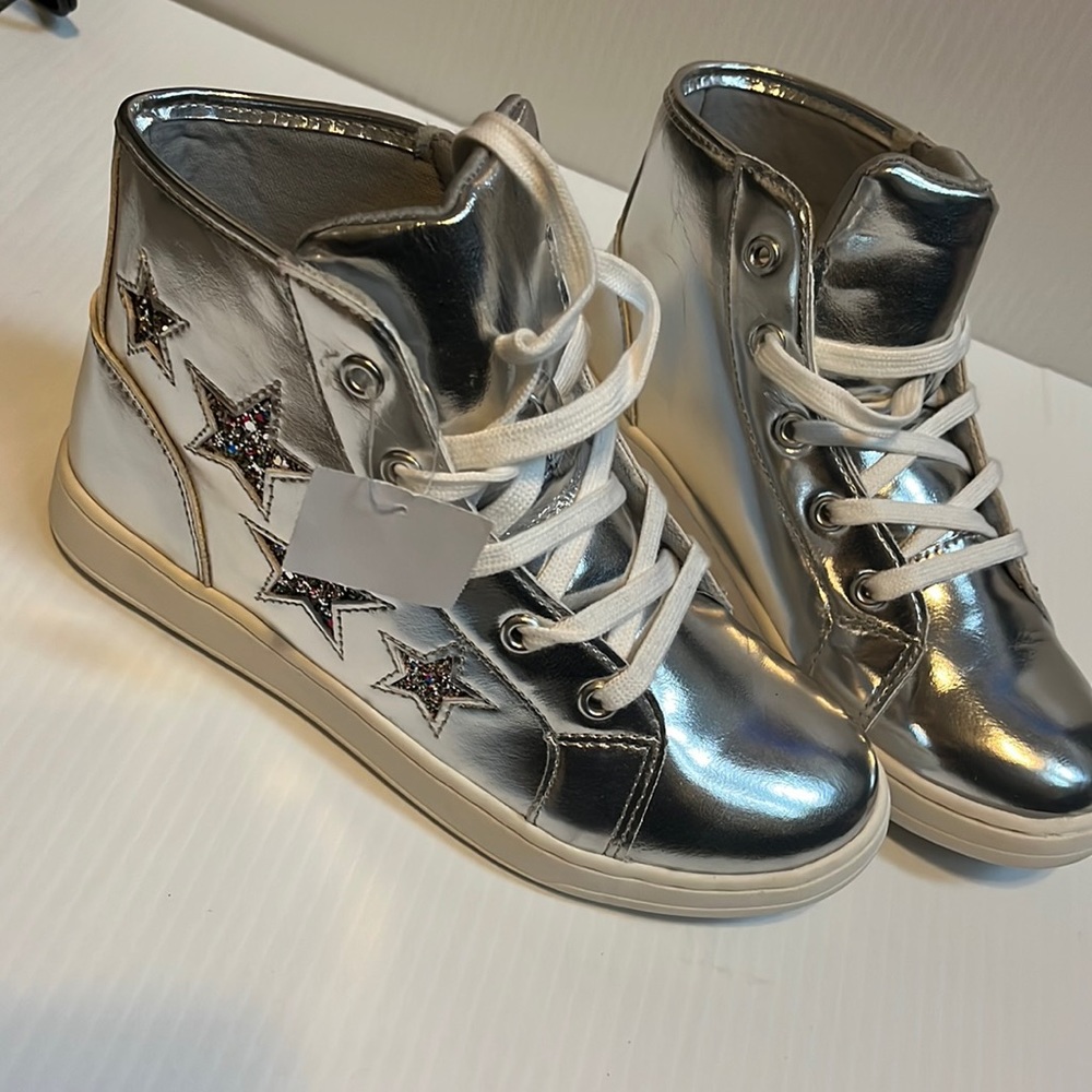 Brash Silver Lace-up HighTop Sneakers for Girls.With Stone filled stars -Size 3